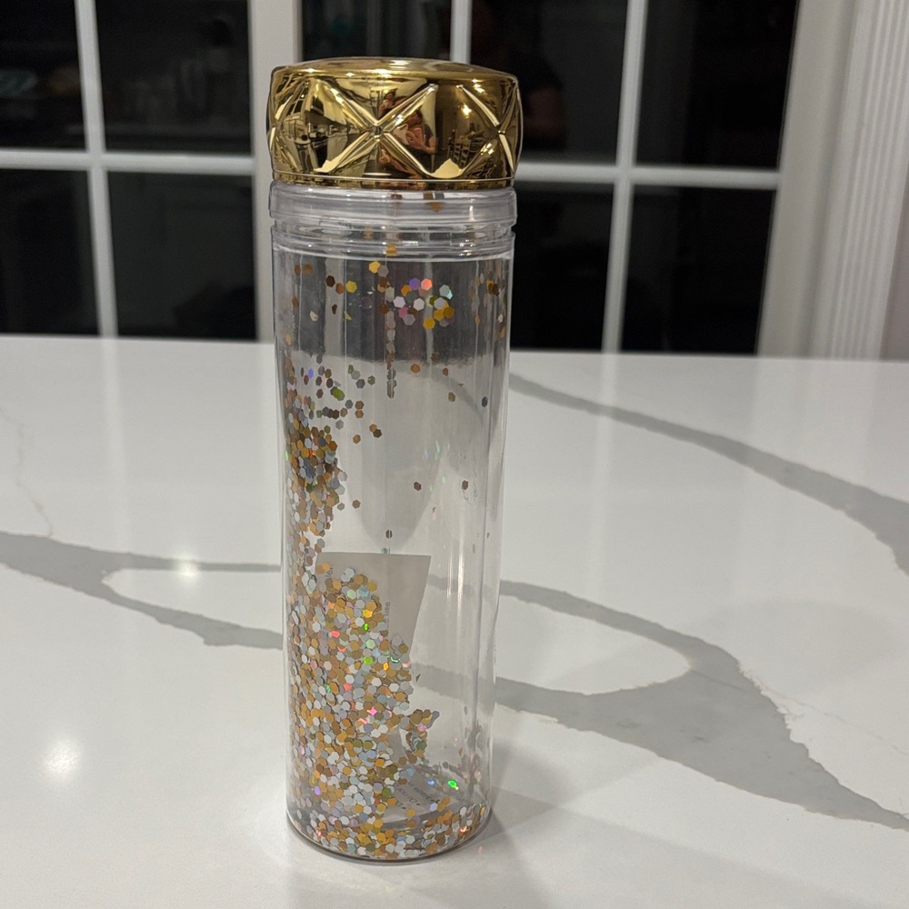 Francesca's Collections..Gold Cap Floating Glitter Water Bottle.. 12 Inch High